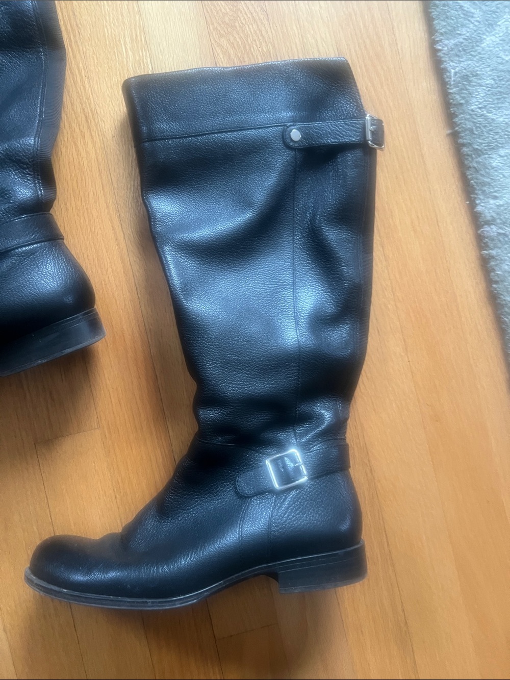 Black Leather women’s  tall Buckle Boots